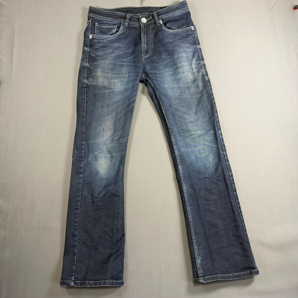 Y2K Philipp Plein Homme Bootcut Jeans Men's W30 Dark Wash Skull Button Cotton